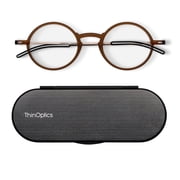 Always With You by ThinOptics Reading Glasses with Slim Case   Readers Attach to Your Phone, Tablet, or Fit in Your Pocket - Round Brown, 1.5x