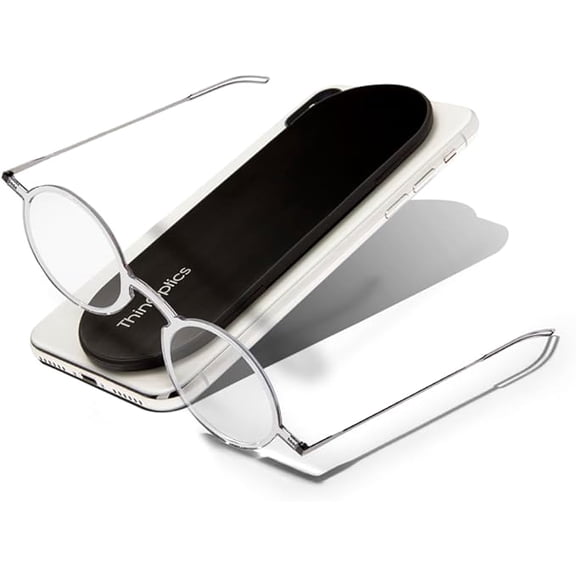 Always With You by ThinOptics Reading Glasses with Slim Case – Readers Attach to Your Phone, Tablet, or Fit in Your Pocket - Round Clear, 1.0x