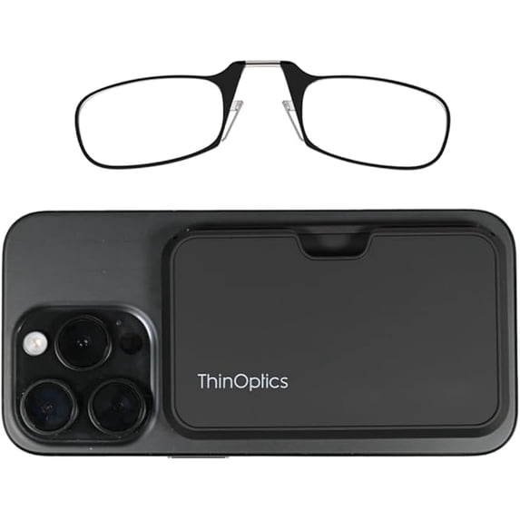 Always With You by ThinOptics Slim Reading Glasses with Case that Sticks to Your Phone - Ultra-Thin Armless Pocket Readers - Lightweight, Durable, Convenient - Black, 1.0x