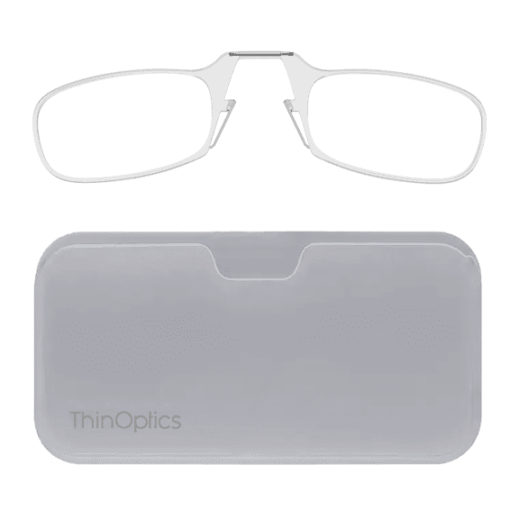 Always With You by ThinOptics Slim Reading Glasses with Case that Sticks to Your Phone - Ultra-Thin Armless Pocket Readers - Lightweight, Durable, Convenient - White / Clear, 1.5x