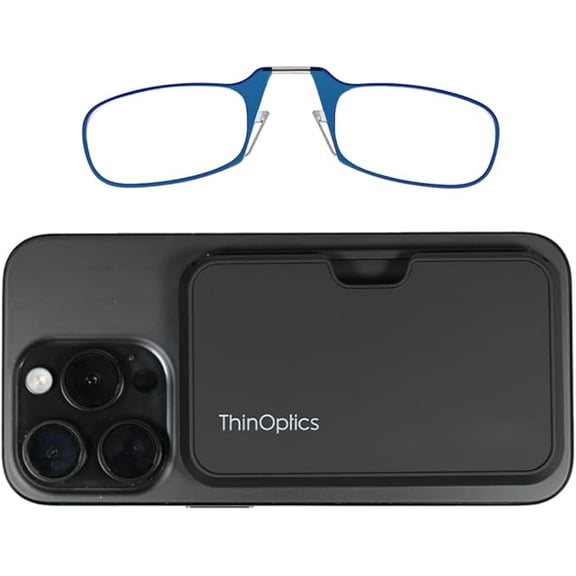 Always With You by ThinOptics Slim Reading Glasses with Case that Sticks to Your Phone - Ultra-Thin Armless Pocket Readers - Lightweight, Durable, Convenient - Blue, 1.0x