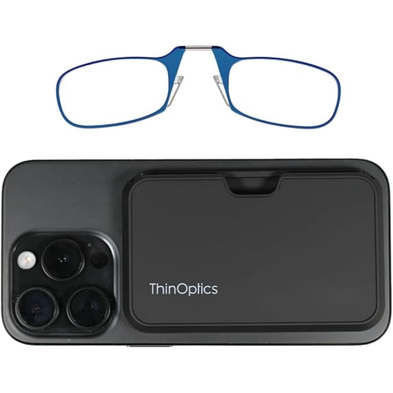 Always With You by ThinOptics Slim Reading Glasses with Case that Sticks to Your Phone - Ultra-Thin Armless Pocket Readers - Lightweight, Durable, Convenient - Blue, 1.5x