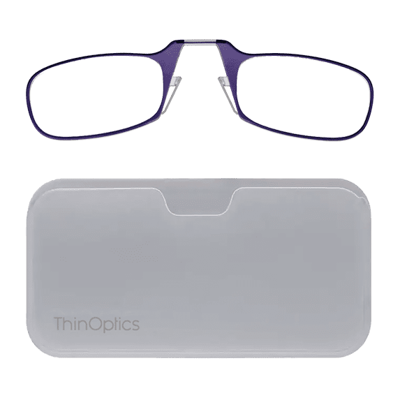 Always With You by ThinOptics Slim Reading Glasses with Case that Sticks to Your Phone - Ultra-Thin Armless Pocket Readers - Lightweight, Durable, Convenient - White / Purple, 2.5x