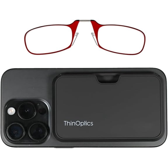 Always With You by ThinOptics Slim Reading Glasses with Case that Sticks to Your Phone - Ultra-Thin Armless Pocket Readers - Lightweight, Durable, Convenient - Red, 1.5x