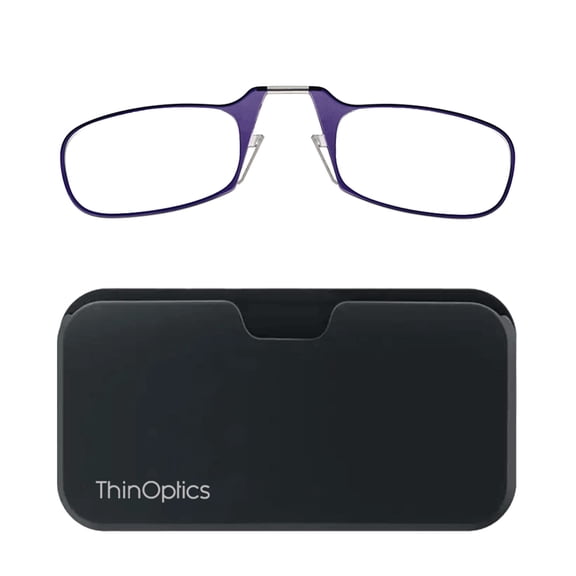 Always With You by ThinOptics Slim Reading Glasses with Case that Sticks to Your Phone - Ultra-Thin Armless Pocket Readers - Lightweight, Durable, Convenient - Purple, 2.0x