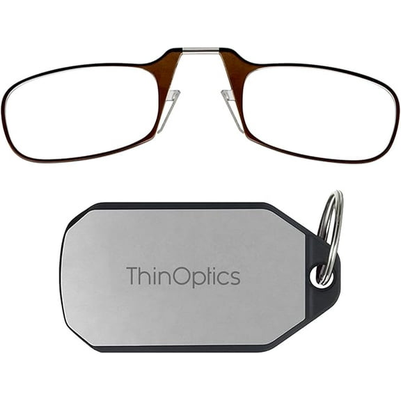 Always With You by ThinOptics Keychain Reading Glasses - Slim, Folding Armless Pocket Readers with Protective Keychain Case - Lightweight, Durable & Convenient - Silver, Brown 2.5x