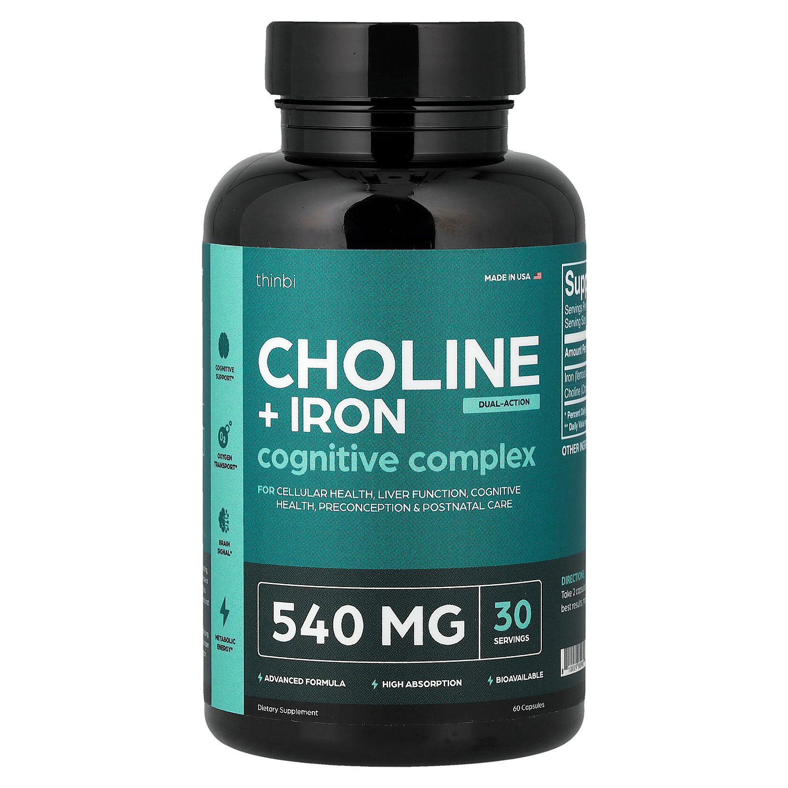 Thinbi Choline + Iron, 60 Capsules