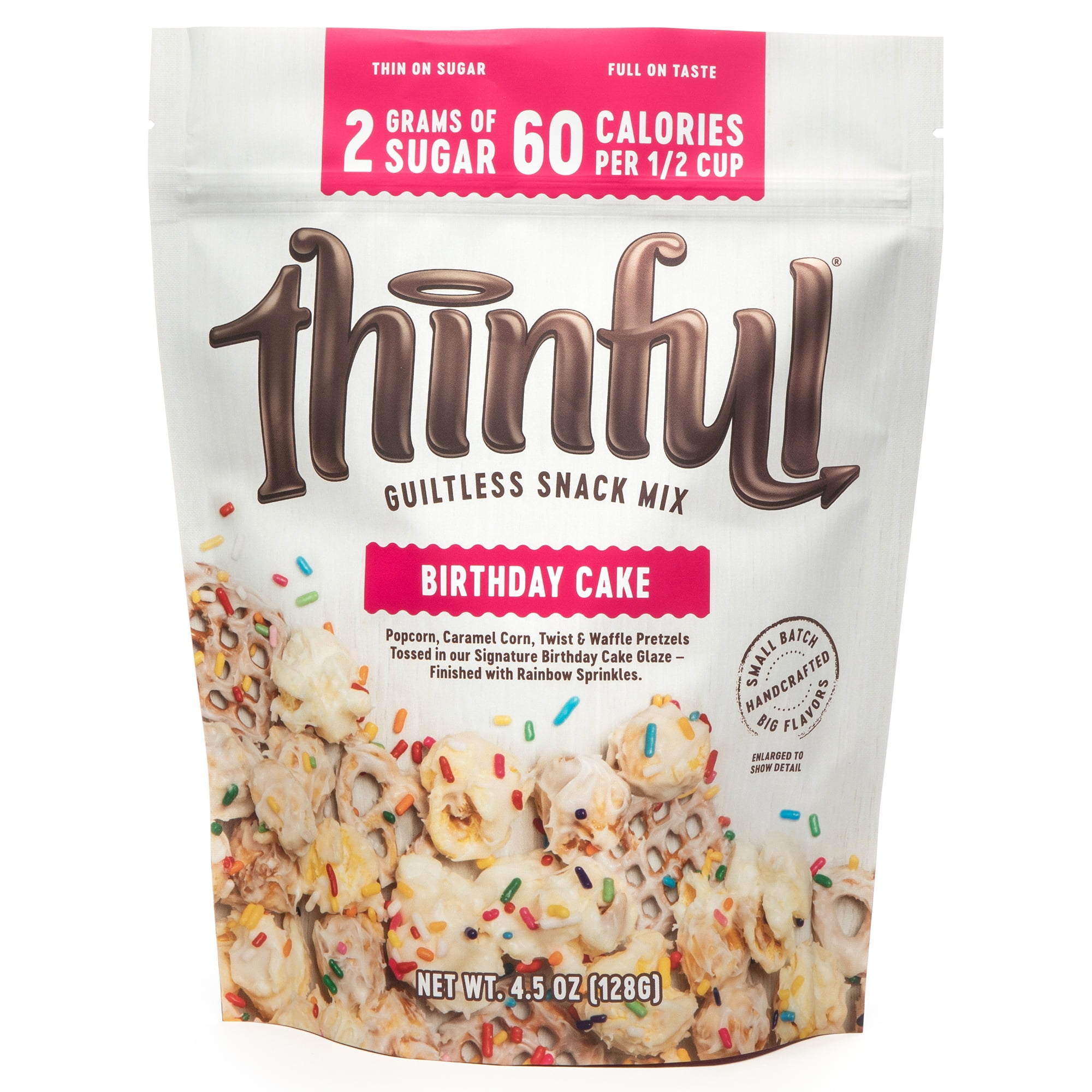 Thinful Birthday Cake Gourmet Popcorn, Caramel Corn, and Pretzel Snack Mix, a Sweet and Salty, Low Calorie, Low Sugar Treat, Made with Stevia Blend,&nbsp;4.5 oz