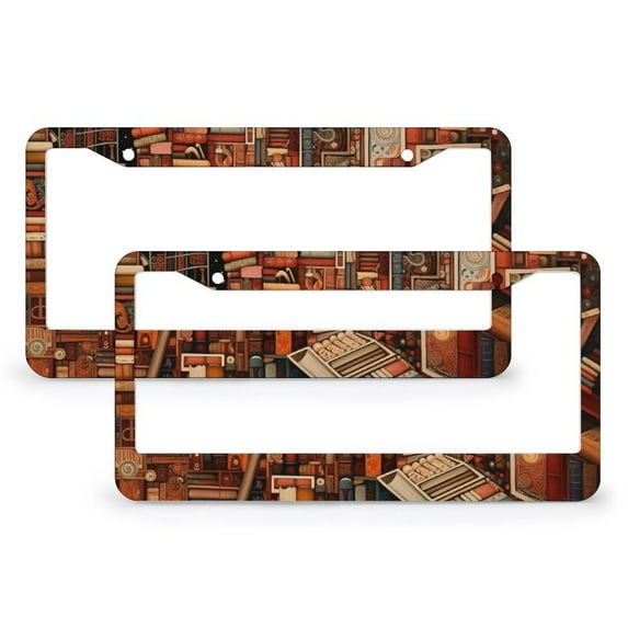 There Is No Such Thing As Too Many Books License Plate Frames 2 Pieces Reading Vintage Book Personalized License Plate Frame Car Accessories US Canada Standard Quality Aluminum License Plate Cover