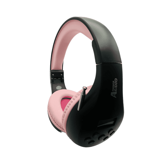 Things Audio FM Radio Headphones/Headset Pull-Out Antenna, Great Reception & Sound, Walking, Jogging, Relaxing, School, Talk Radio, Yard Work - Powered by 2AA Batteries (Not Included) - Black & Pink