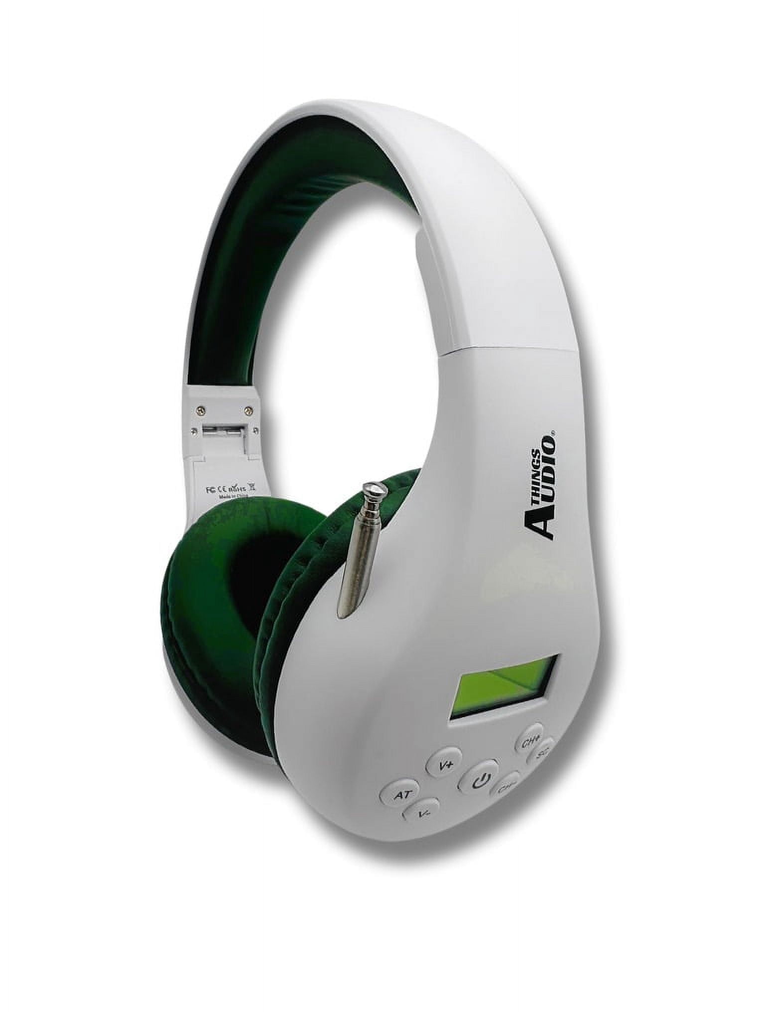 Things Audio Portable Personal FM Radio Headphones, Pull-Out Antenna, White & Army Green