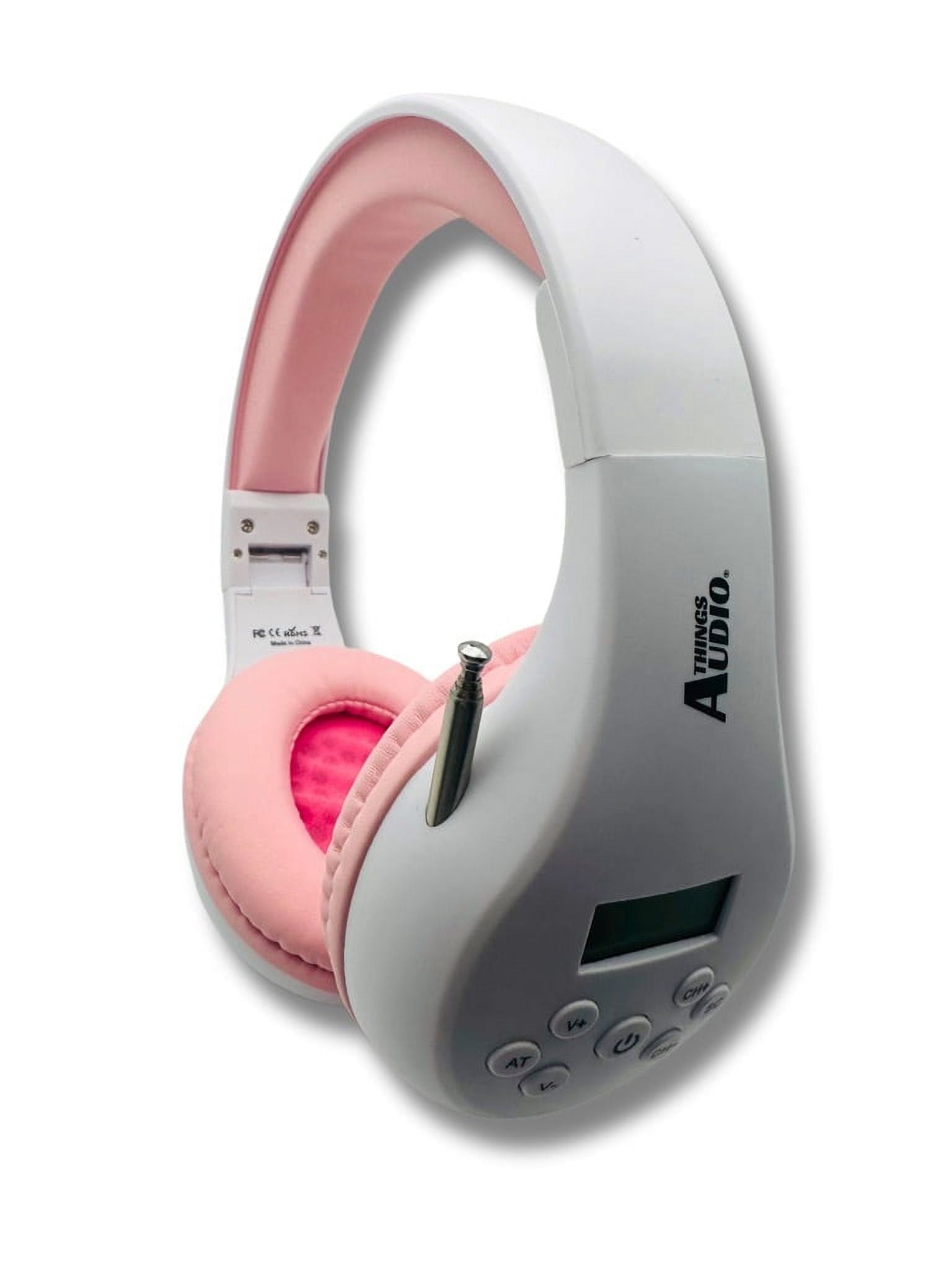 Things Audio Portable Personal FM Radio Headphones, White & Pink