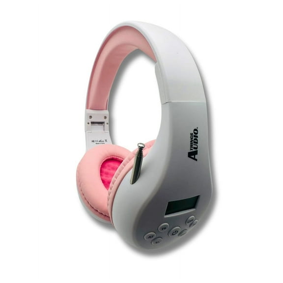 Things Audio Portable Personal FM Radio Headphones, White & Pink