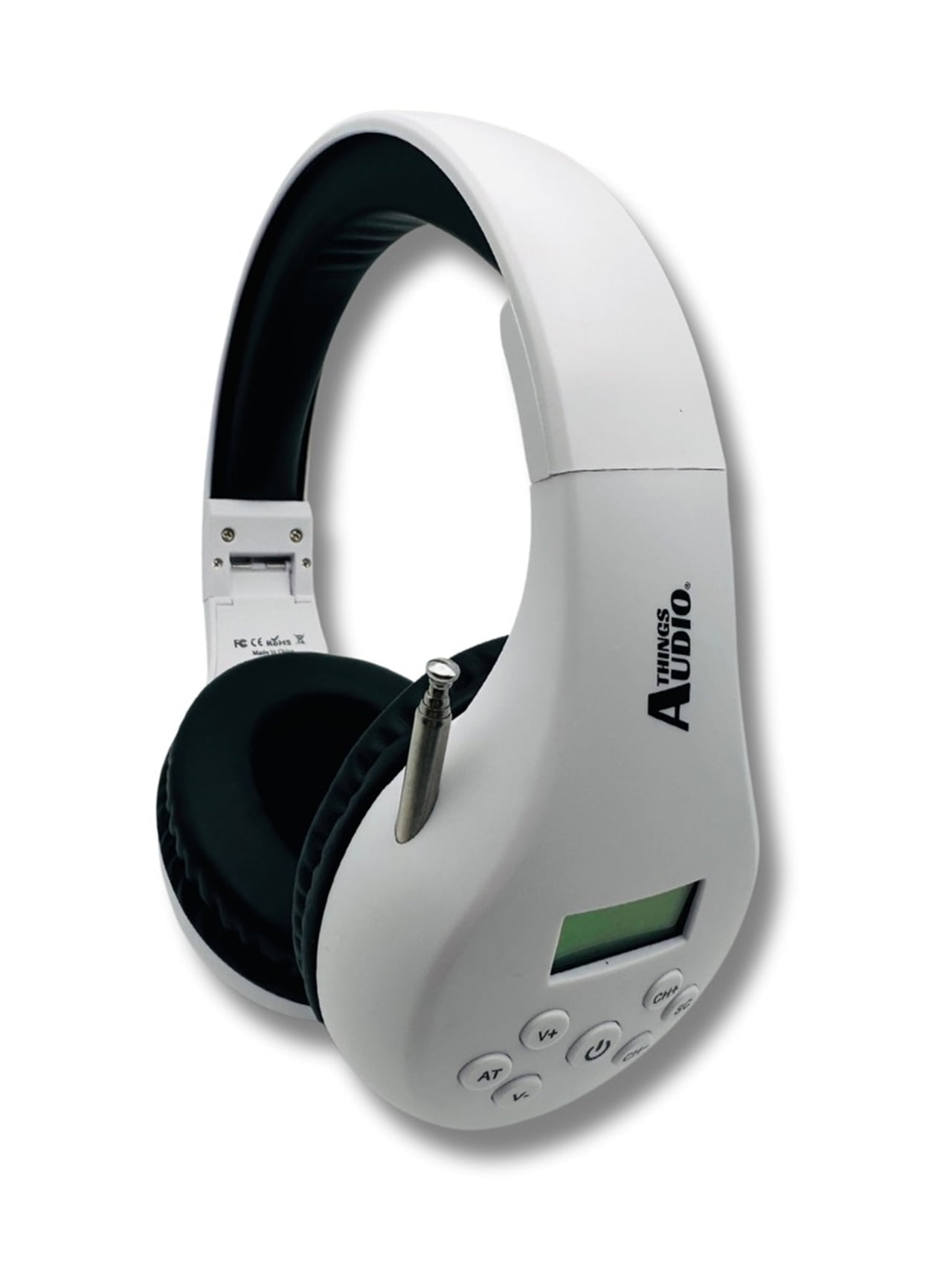 Things Audio Portable Personal FM Radio Headphones, Pull-Out Antenna, White & Black