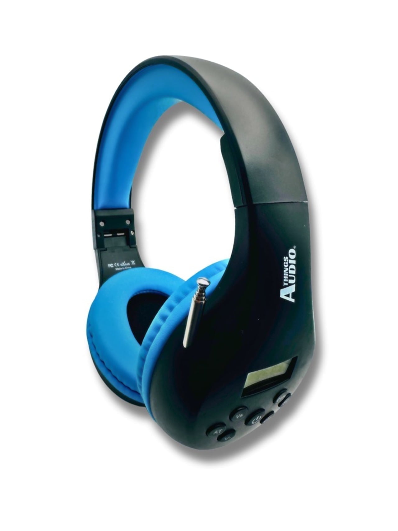 Things Audio Portable Personal FM Radio Headphones with Pull-out Antenna, Black & Blue