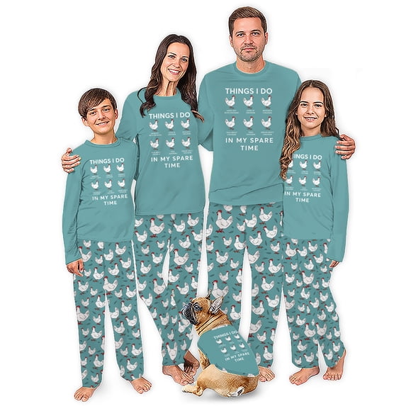 Things I Do In My Spare Time Chicken Matching Family Pajamas With Dog, Funny Chicken Lover PJs, Plus Sizes, With Pockets