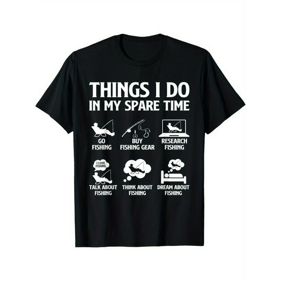 Things I Do In My Spare Time Fishing Boys Men Bass Fishing T-Shirt Men's Cotton T-shirt with Enduring Round Neck Classic Prints