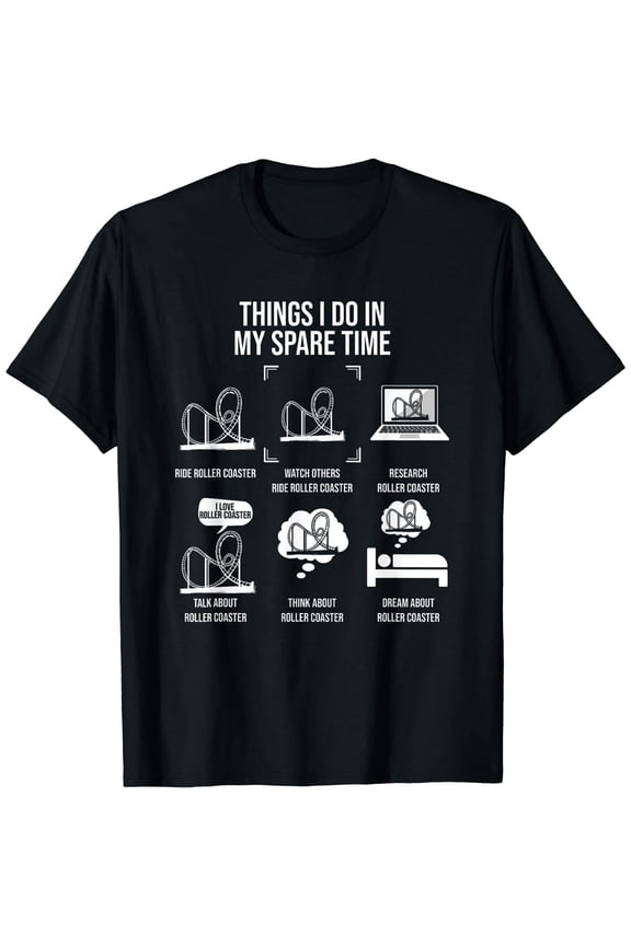 Things I Do In My Spare Time Rollercoaster Theme Park Men's Short Sleeve Black Casual T-Shirt