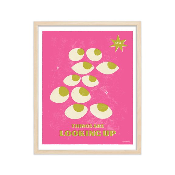 Things Are Looking Up, Pink, Retro Art Print Illustration: Self Talk, Daily Inspirational, Motivation, Positive Affirmations, Phrase, Eyes Wall Art, Modern Wall Decor, 8x12 UNFRAMED