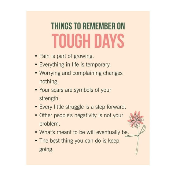 Things to Remember on Tough Days Inspirational Quotes Wall Art Print - Typographic Decor for Home, School, Gym, Office & Locker Room - Inspiring Gift of Motivation