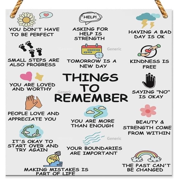 Things to Remember Wood Decor Sign, Psychology Mental Health Printed Wood Sign Wall Art, Hanging Door Sign, Decorative Wood Sign Home Therapy Office Decor Wood Sign Wooden Wall Decor 8 * 8 inch