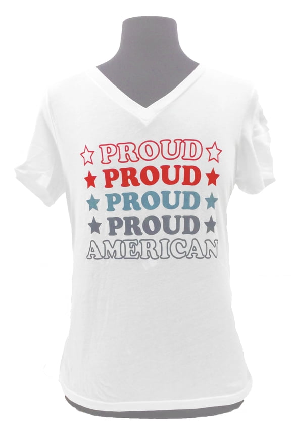 Things She Loves Proud Proud American Short Sleeve V-Neck T-shirt-White-Medium