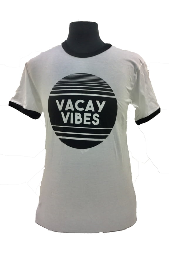 Things She Loves Vacay Vibes Short Sleeve Ringer T-shirt-White-XL