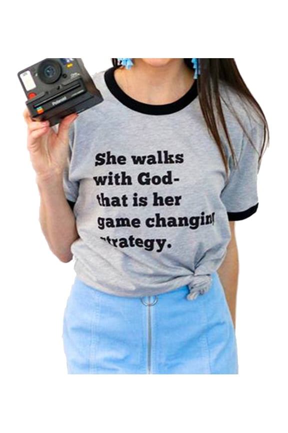 Things She Loves Walks with God Short Sleeve T-Shirt-Grey-XL