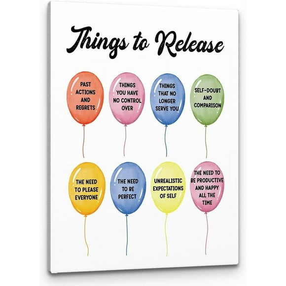 Things To Release Mental Health Wall Art,Inspirational Anxiety Quotes Print Unframed Canvas Painting Artwork For School Counseling Office Treatment Office Therapist Office Decor