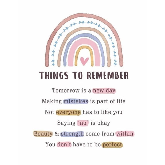 Things To Remember, Rainbow Wall Art, Mental Health Gift, Positive Home Decor, Reminders Self Care Positive Wall Art poster