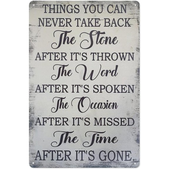 Things You Can Never Take Back Metal Tin Sign - Inspirational Wall Art - 8x12 Inch Distressed Home Decor