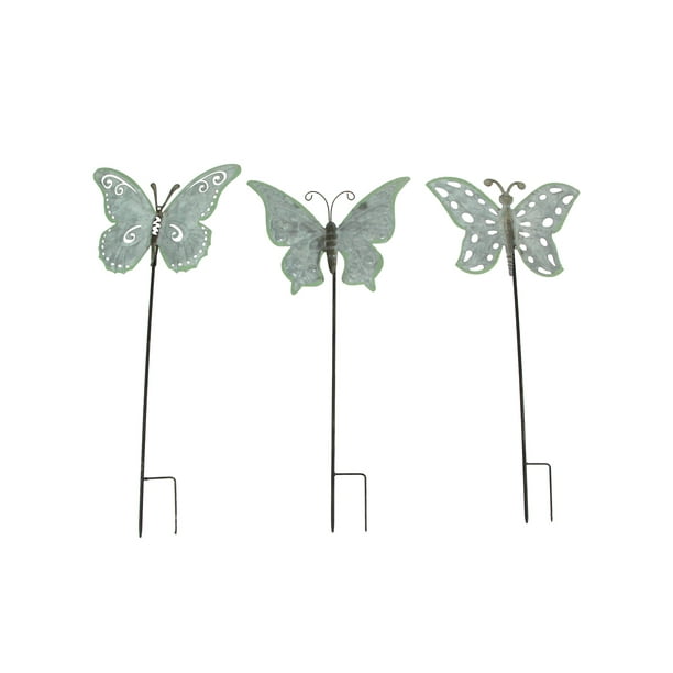 Things2Die4 20 inch Galvanized Grey Metal Butterfly Garden Stakes (Set