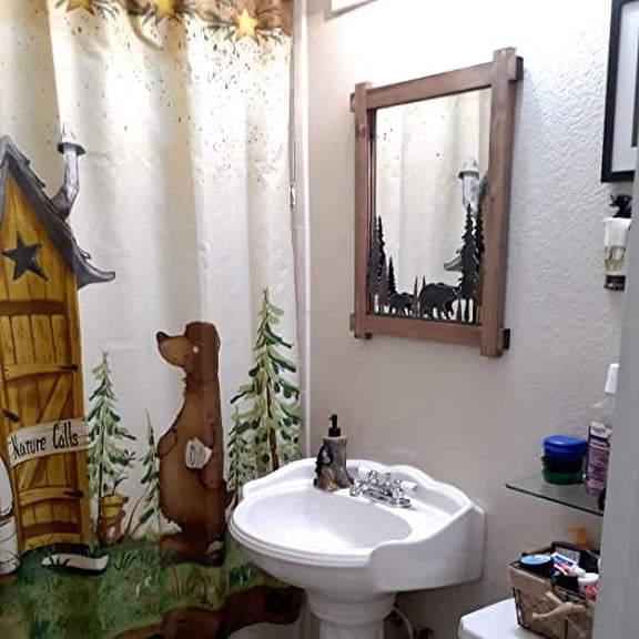 G3C35038LThings2Die4 26 Inch Black Bears Wood and Metal Wall Mirror Decorative Forest Bathroom Decor, Brown, One Size