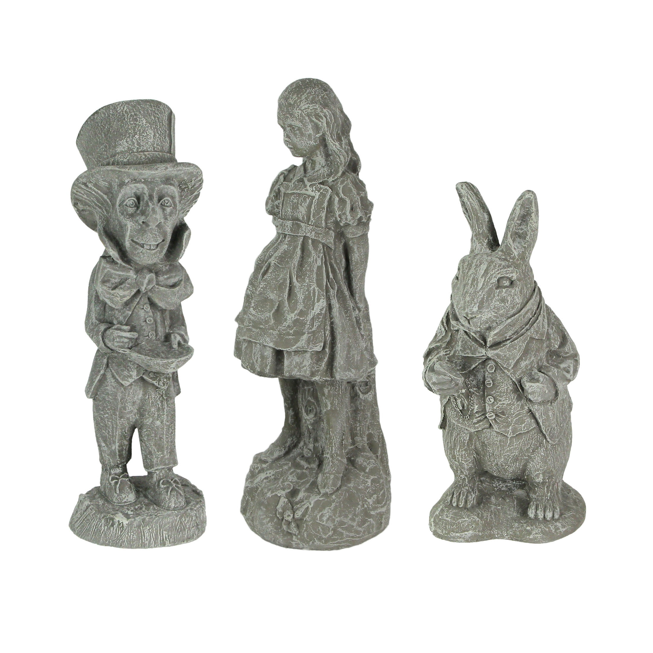 Things2Die4 Alice in Wonderland White Rabbit & Mad Hatter Cement Statue (Set of 3)