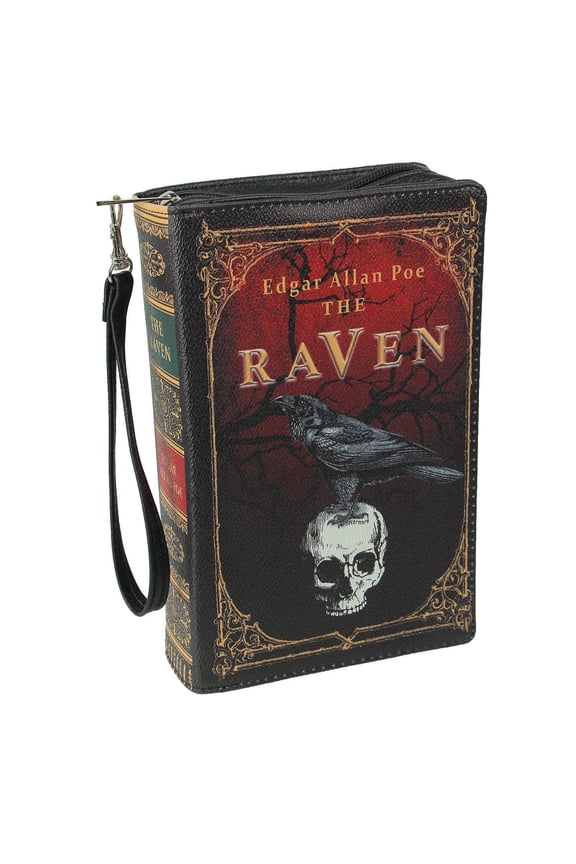 Black Vinyl The Raven Book Handbag Novelty Clutch Purse Crossbody Bag Edgar Allen Poe
