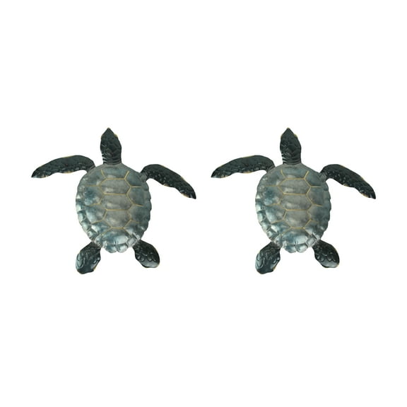 Things2Die4 Blue Galvanized Metal Sea Turtle Wall Art Hanging Sculpture (Set of 2)