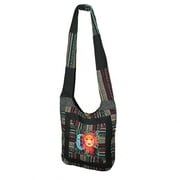Things2Die4 Colorful Black and Gray Cotton Celestial Sun and Moon Sling Bag Zipper Pockets - Black