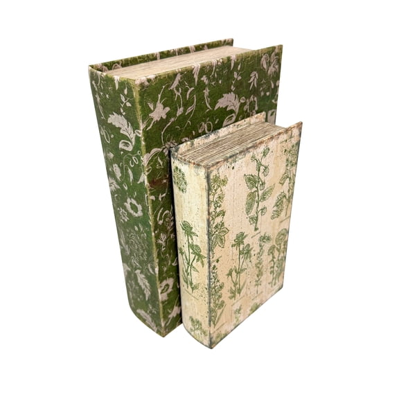 Things2Die4 Decorative Book Boxes Things2die4 Set of 2 Green Wood Botanical Felt-Lined Storage