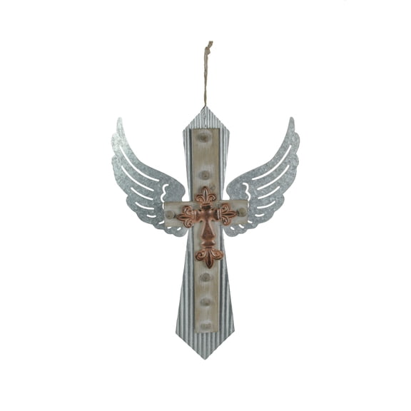 Things2Die4 Galvanized Metal Winged Cross Handmade Rustic Hanging Wall Decor