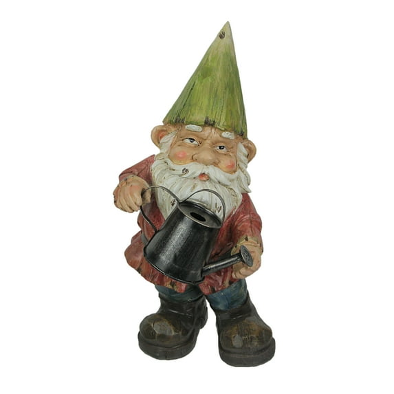 Things2Die4 Garden Gnome With Watering Can Resin Sculpture 15 inches High