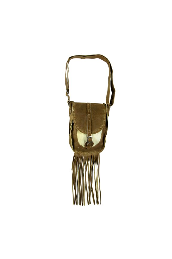 Genuine Leather Hair-On Hide Trim Fringed Crossbody Bag Small - Rust - Size Small