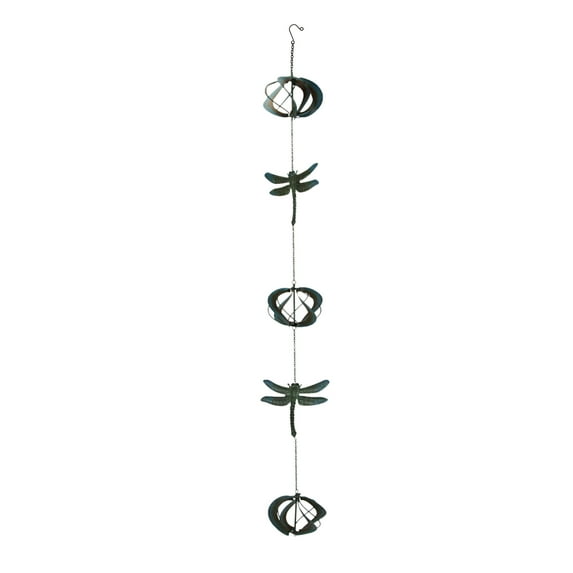 Things2Die4 Green Metal Dragonfly Wind Spinner Chain Garden Sculpture Home Decor