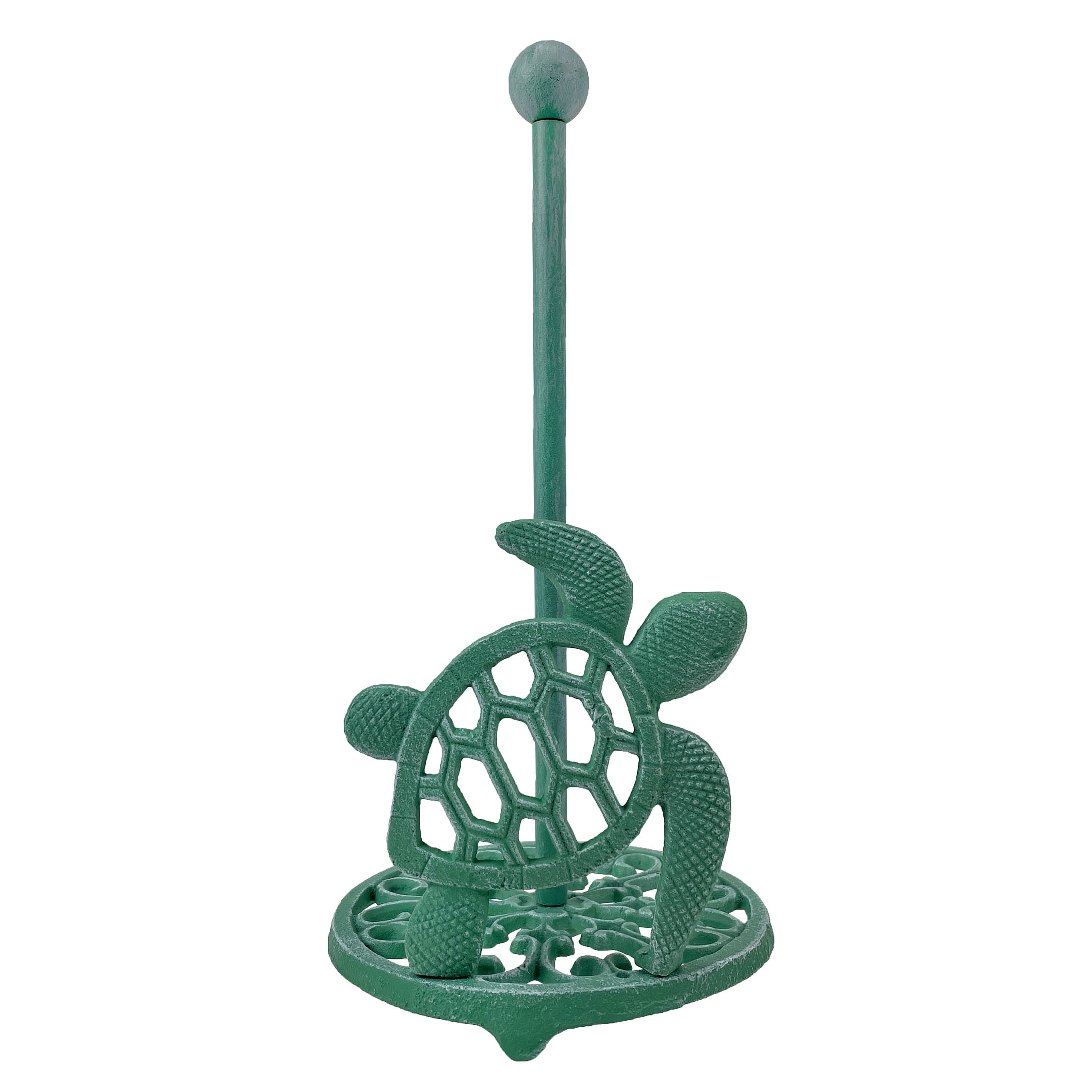 Things2Die4 Sea Turtle Cast Iron Paper Towel Holder – Stunning 13” Tall Coastal Home Decor - Green - Size 13 inches