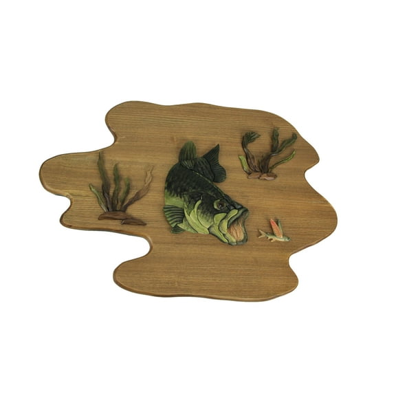 Things2Die4 Hand Carved Wood Bass Fish Wall Plaque Lodge Dcor Cabin Decoration