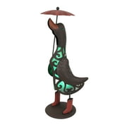 Things2Die4 Metal Duck Holding Umbrella Green LED Solar Light Garden Statue