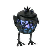 Things2Die4 Metal Frog Blue LED Solar Garden Statue Accent Light Patio Porch Décor