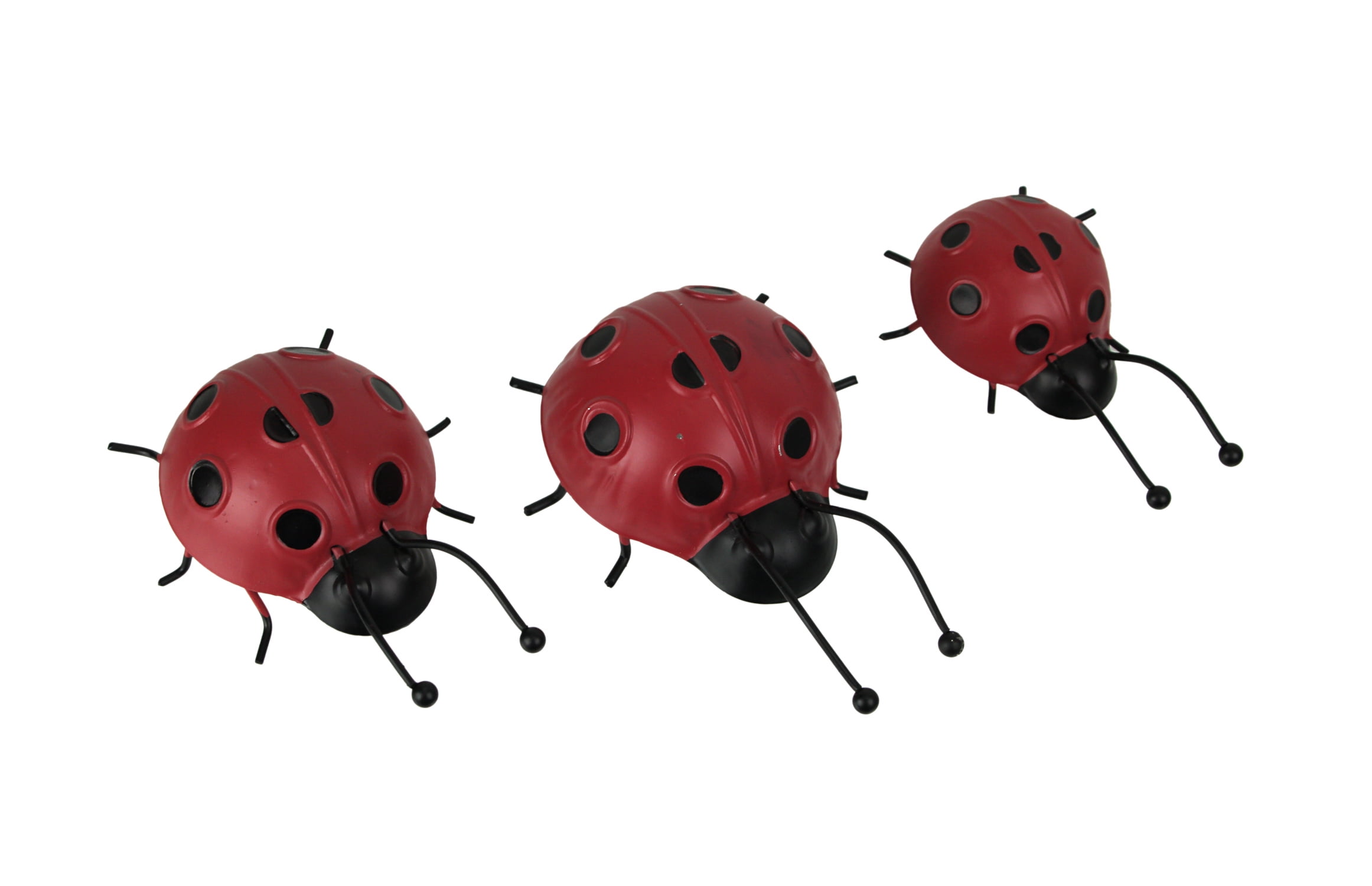 Set of 3 Red and Black Metal Ladybug Sculptures