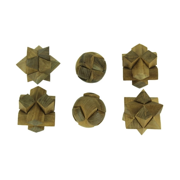 Things2Die4 Natural Teak Wood Hand Carved Puzzle Balls Set of 6