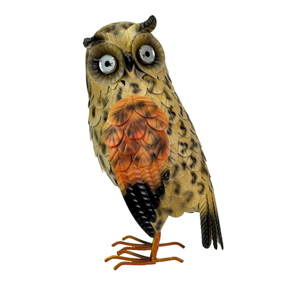 Things2Die4 Outdoor Figurine Light Metal Owl with Solar Eyes, Hand-Painted, 13.5 inch Tall