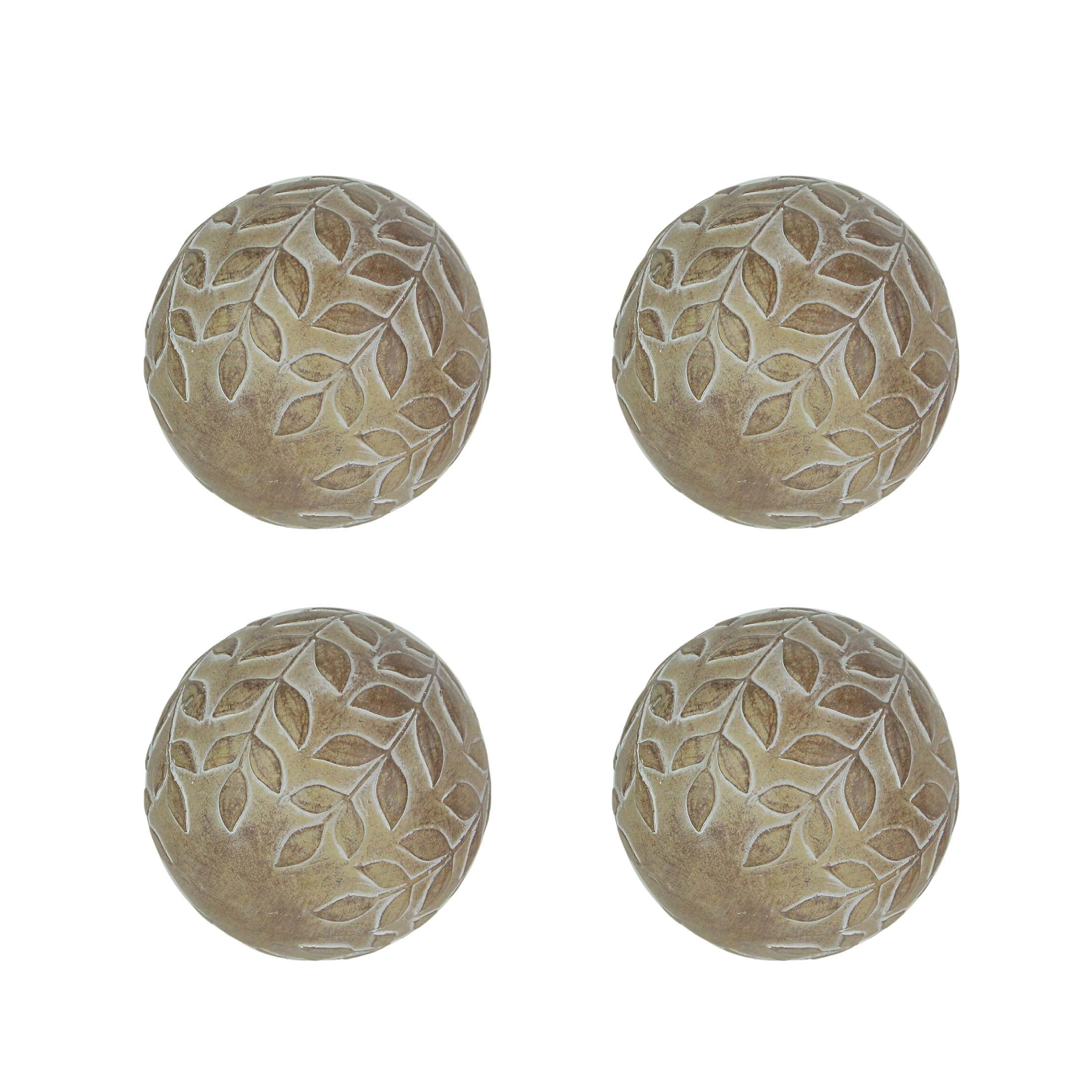 Primitive Carved Whitewashed Resin Decorative Orbs Set of 4